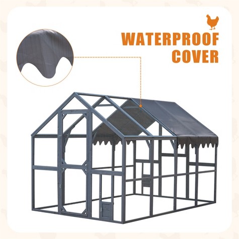 ELJGET 110" Metal Chicken Coop, Outdoor Large Chicken Run Rabbit Pet Playpen with Waterproof Cover for Yard Backyard Farm, Gray, 6 of 13