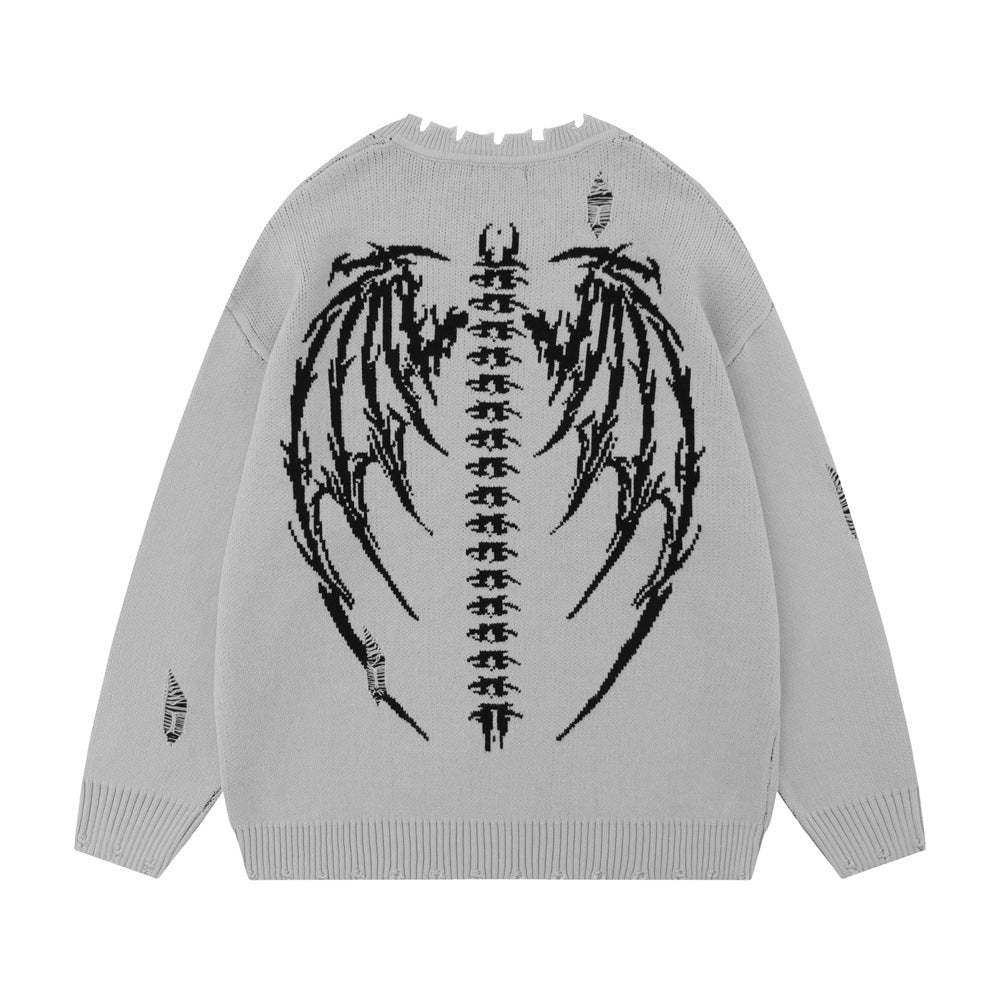 Skull Skeleton Ripped Round Neck Sweater