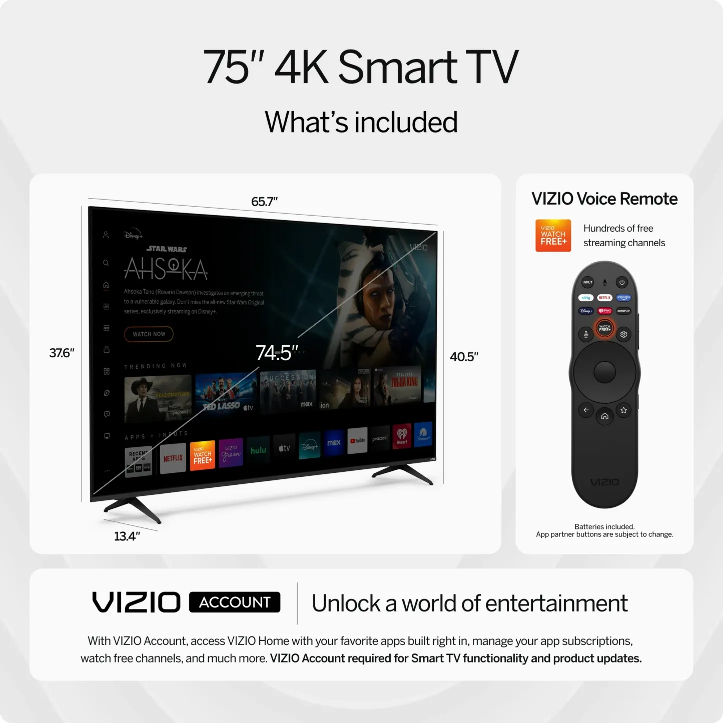 VIZthtIO 75” Class 4K UHD LED HDR Smart TV (New) V4K75M-08