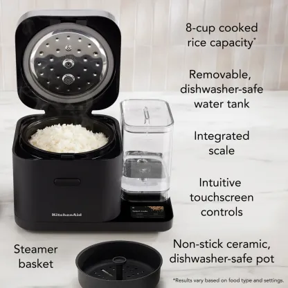 KitchthtenAid Grain and Rice Cooker 8 Cup with Automatically Sensing Integrated Scale + Water Tank, KGC3155BM