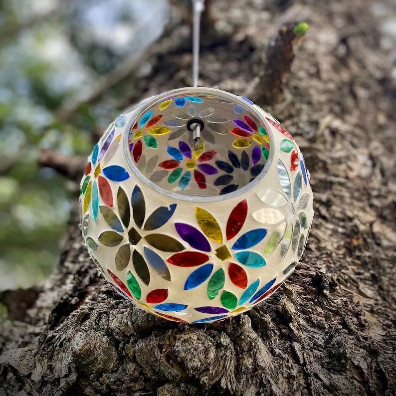 Round Glass Mosaic Fly-Through Bird Feeder