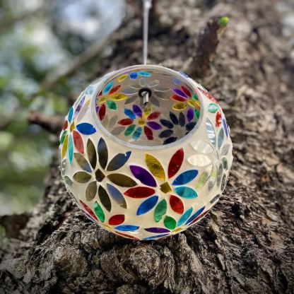 Round Glass Mosaic Fly-Through Bird Feeder