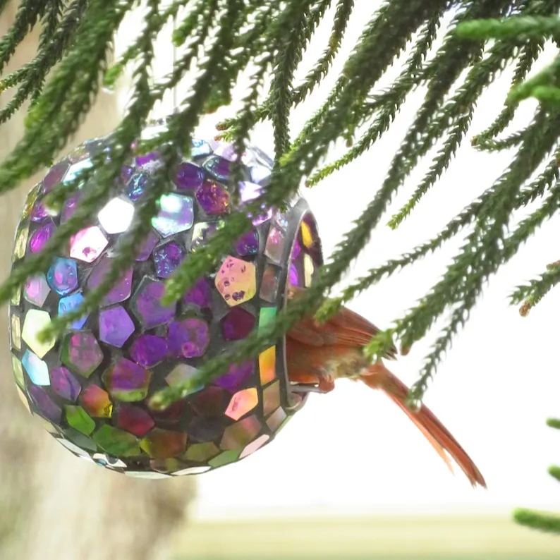 Round Glass Mosaic Fly-Through Bird Feeder