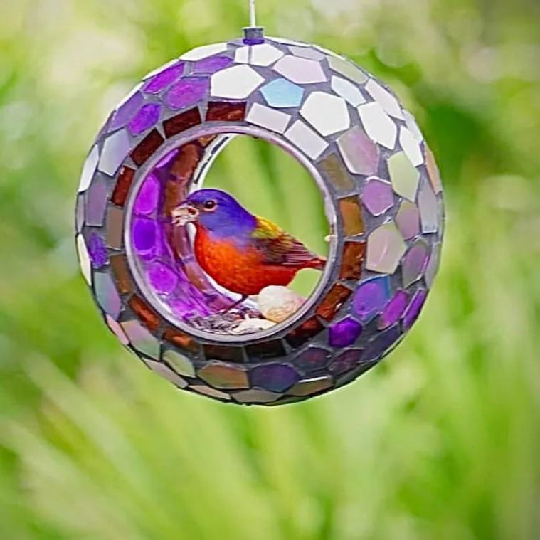 Round Glass Mosaic Fly-Through Bird Feeder