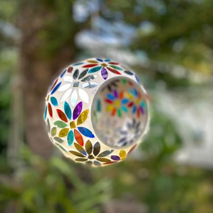 Round Glass Mosaic Fly-Through Bird Feeder