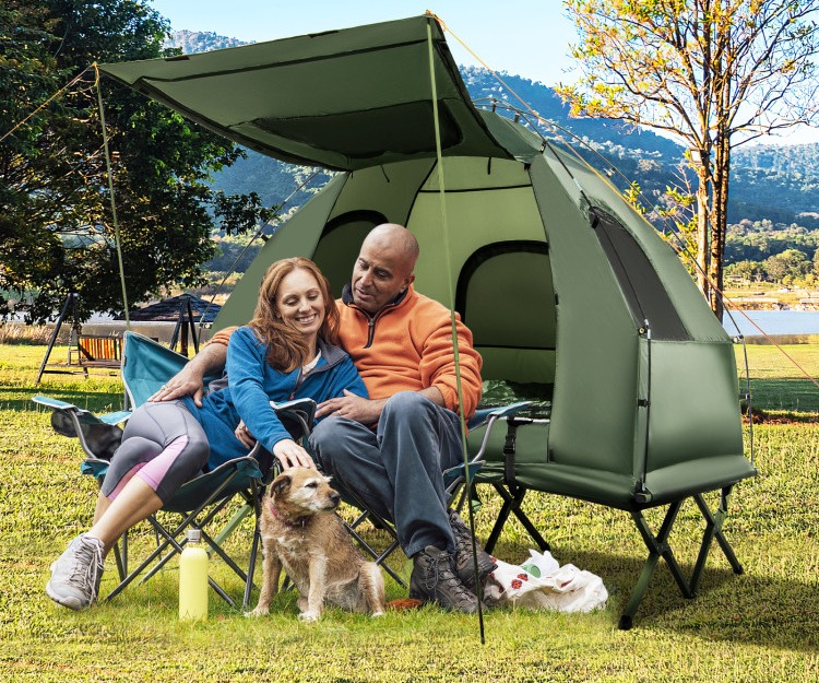 2-Person Foldable Outdoor Camping Tent Cot with Air Mattress and Sleeping  Bag - Costway