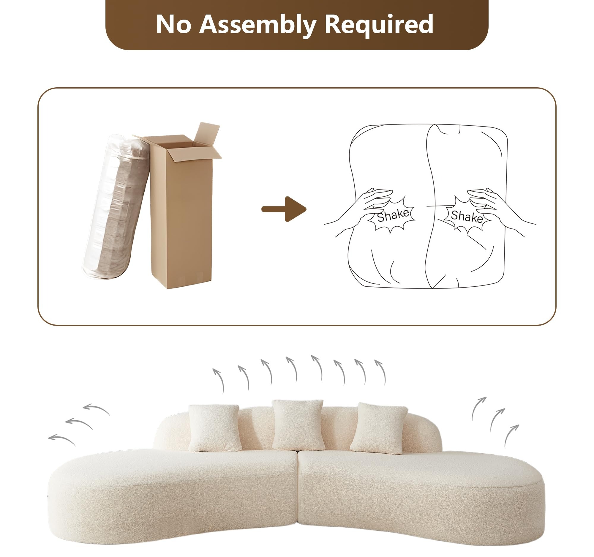 Amazon.com: VASOENY 119.3 X 53.2'' Modern Curved Sectional Sofa, Sherpa  Fabric Modular Sofa, 5 Seat Modular Sectional Couch with 3 Pillows for  Living Room, Bedroom, Office, No Assembly Require : Home & Kitchen