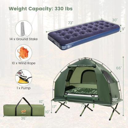 Costway Goplus 1-Person Waterproof Camping Tent Cot with Air Mattress, Pillow & Sleeping Bag