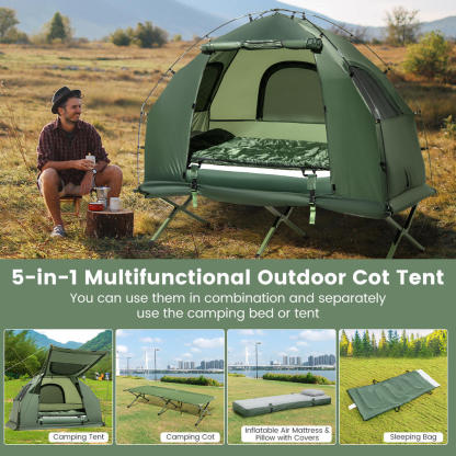 Costway Goplus 1-Person Waterproof Camping Tent Cot with Air Mattress, Pillow & Sleeping Bag