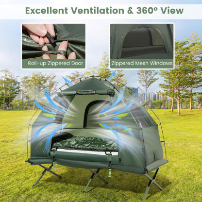 Costway Goplus 1-Person Waterproof Camping Tent Cot with Air Mattress, Pillow & Sleeping Bag