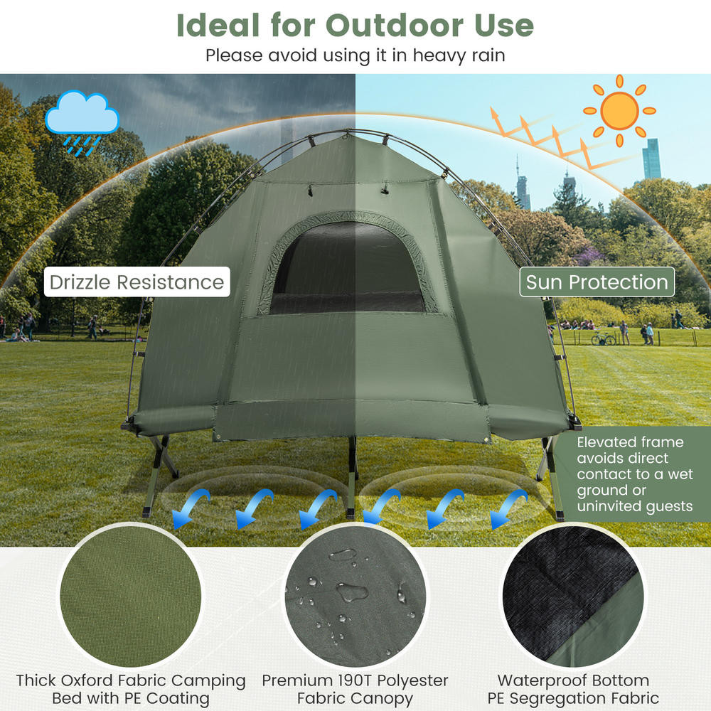 Costway Goplus 1-Person Waterproof Camping Tent Cot with Air Mattress, Pillow & Sleeping Bag