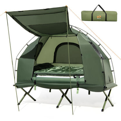 Costway Goplus 1-Person Waterproof Camping Tent Cot with Air Mattress, Pillow & Sleeping Bag