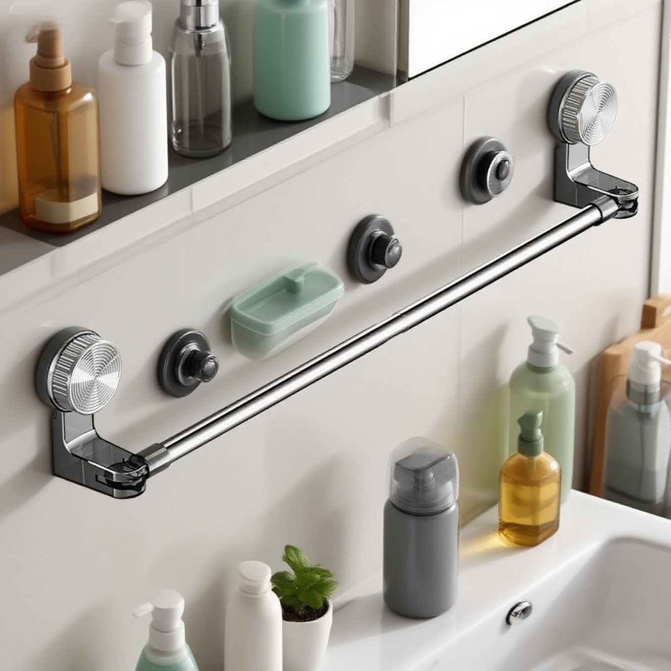 Rozciągany drążek montowany na przyssawki, bez wiercenia