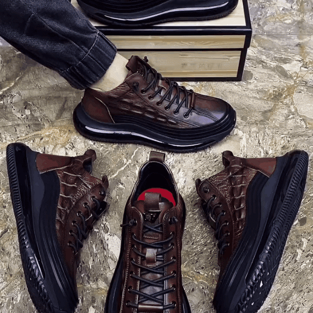 【39-45】Modne włoskie buty męskie ze skóry bydlęcej, wzór krokodyla, podeszwy na poduszkach powietrzn