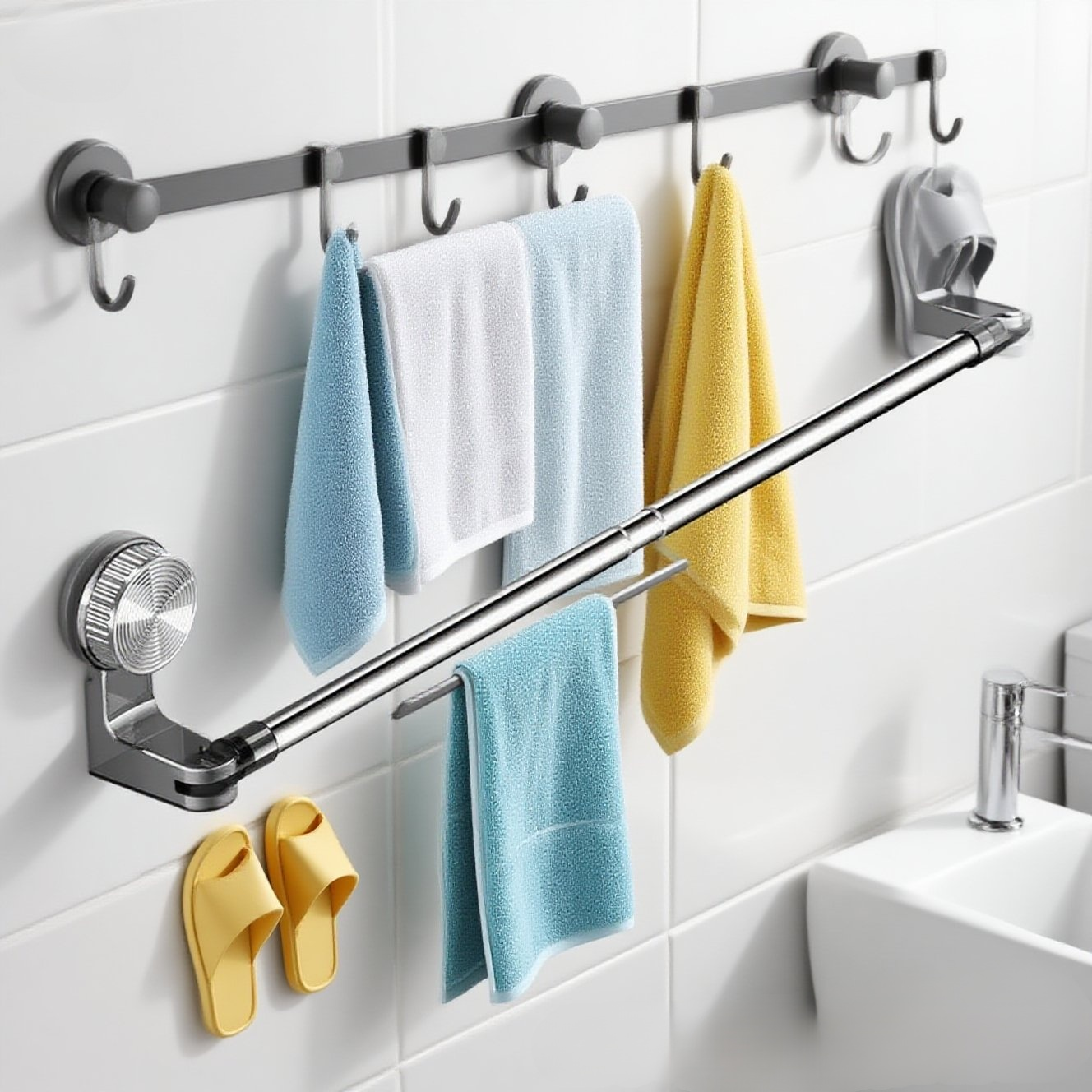 Rozciągany drążek montowany na przyssawki, bez wiercenia