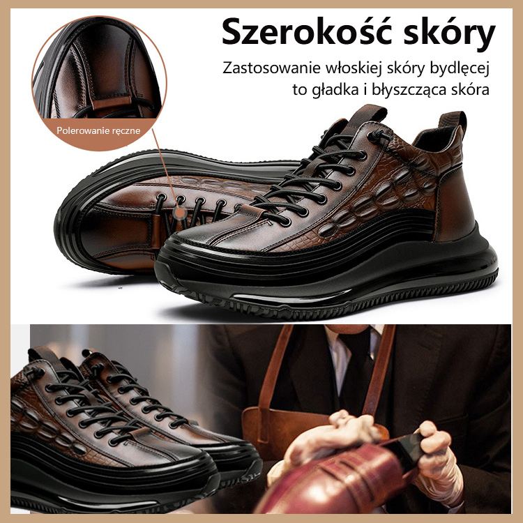 【39-45】Modne włoskie buty męskie ze skóry bydlęcej, wzór krokodyla, podeszwy na poduszkach powietrzn