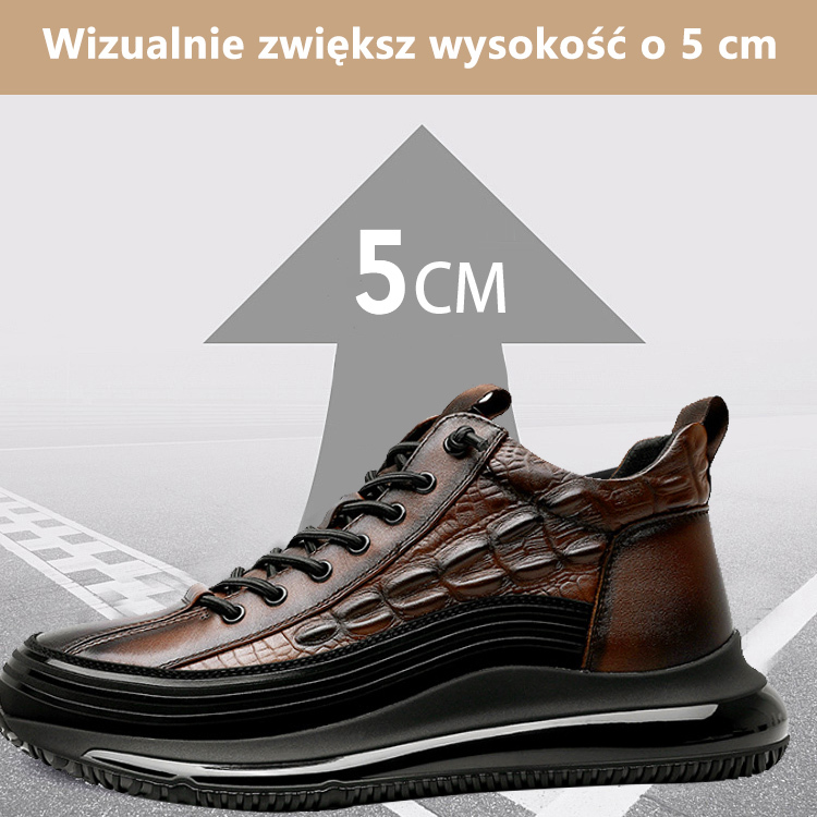 【39-45】Modne włoskie buty męskie ze skóry bydlęcej, wzór krokodyla, podeszwy na poduszkach powietrzn