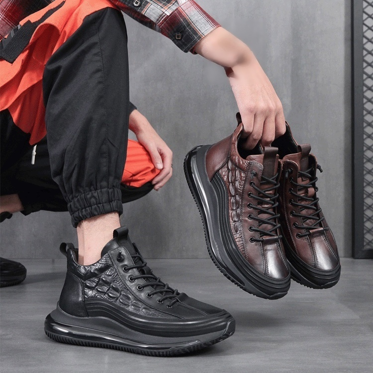 【39-45】Modne włoskie buty męskie ze skóry bydlęcej, wzór krokodyla, podeszwy na poduszkach powietrzn