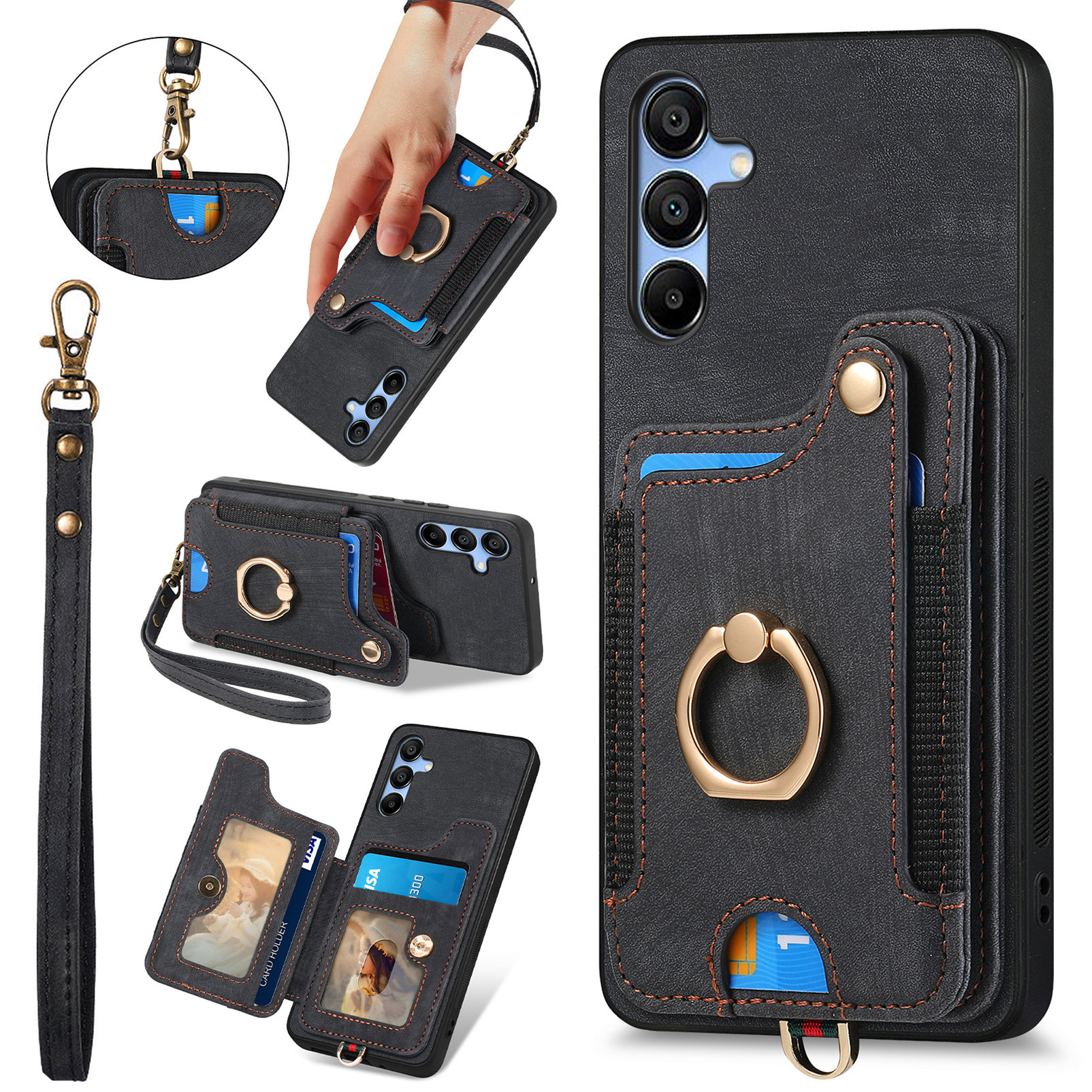 RFID anti-theft brush ring buckle lanyard multi-function card holder for Samsung A Series