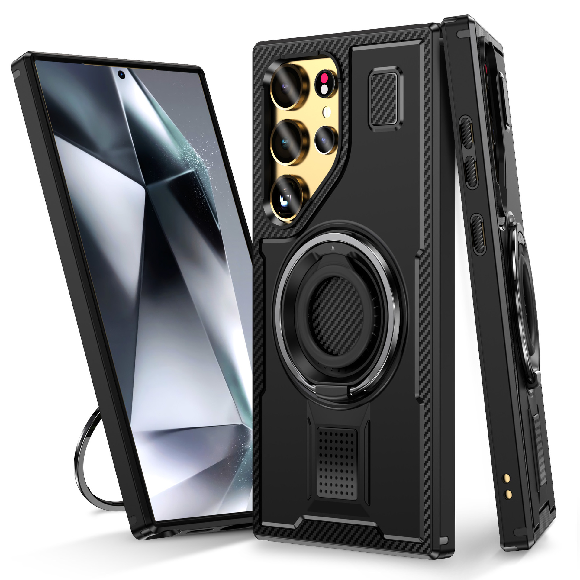 Carbon Fiber Rotating Bracket Ring Phone Case for Samsung