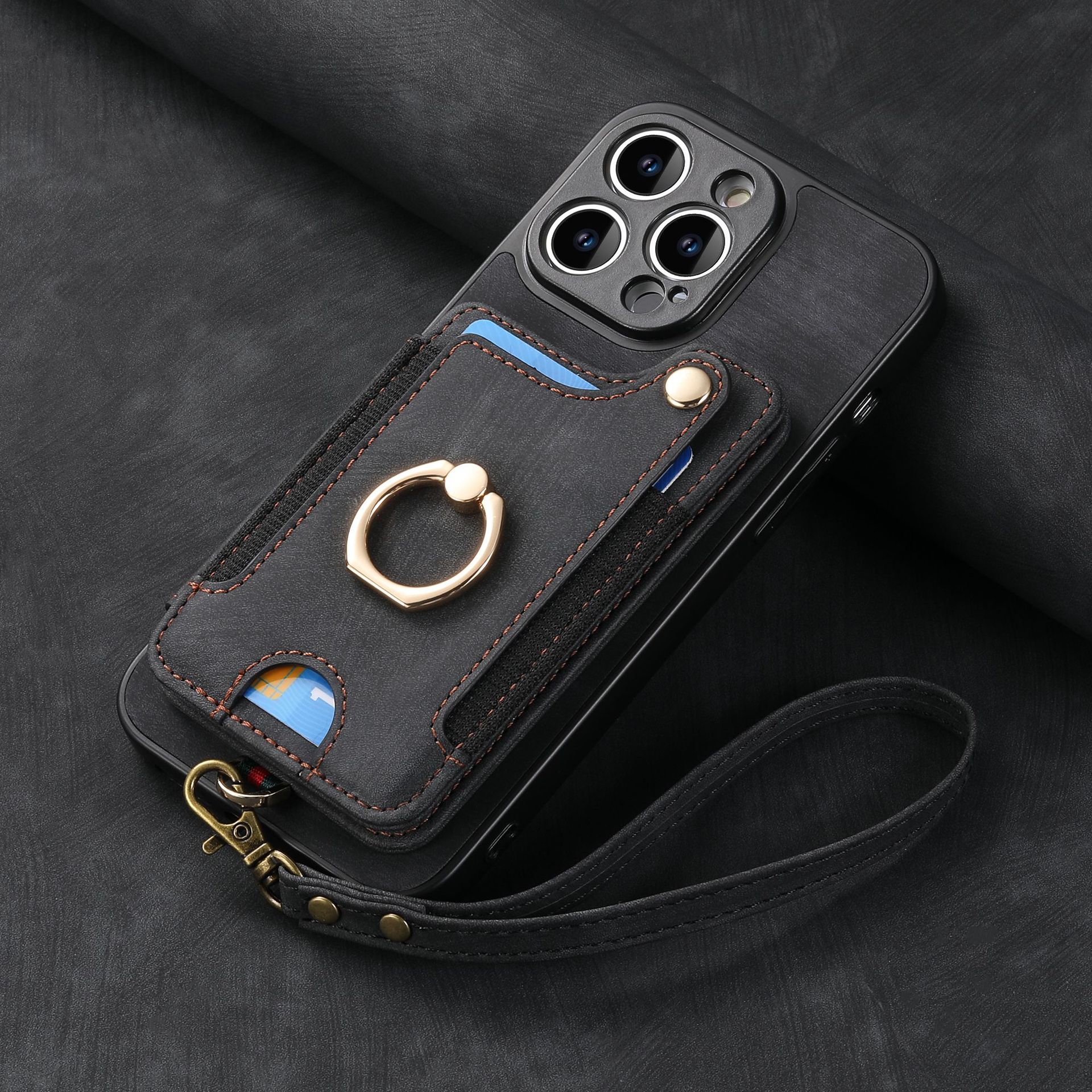 RFID anti-theft brush ring buckle lanyard multi-function card holder for iPhone