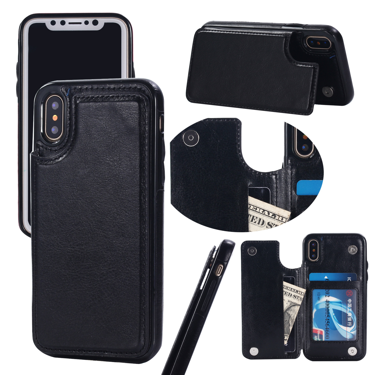 Crazy Horse Leather Card Holder Wallet Case for IPhone