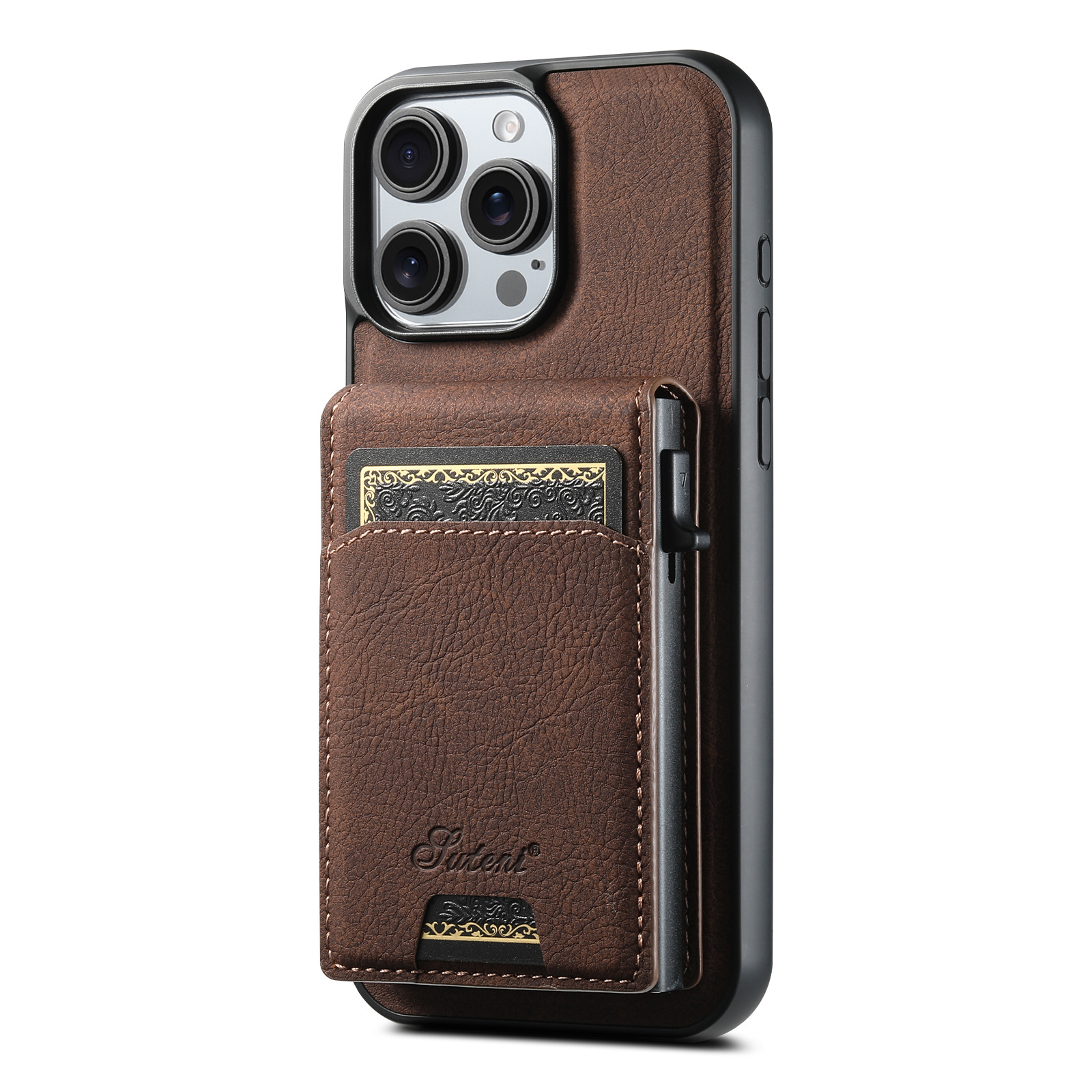 Suteni 2 in 1 leather button automatic pop-up card box card detachable magnetic case