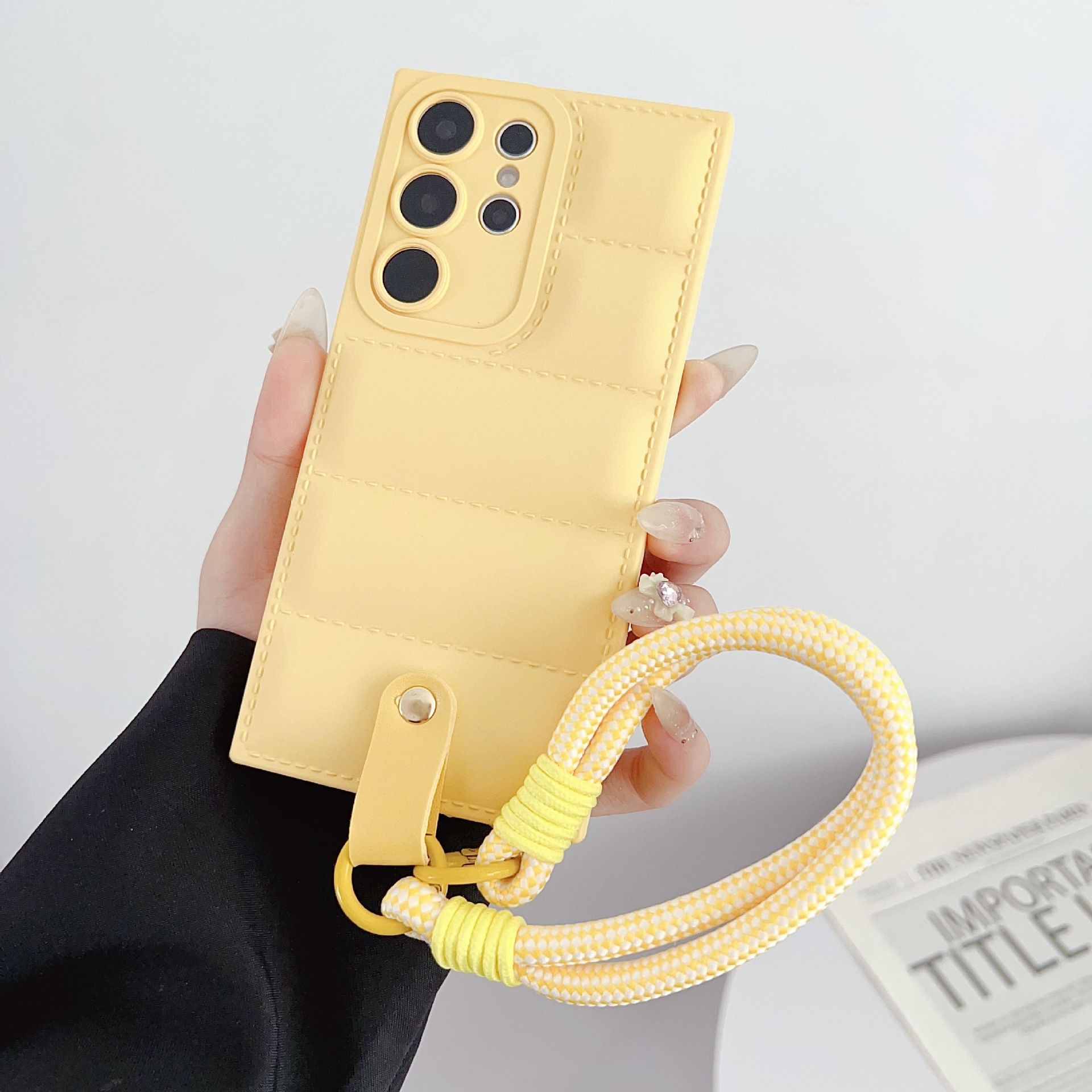 Simple solid color feather with hand rope phone case for Samsung