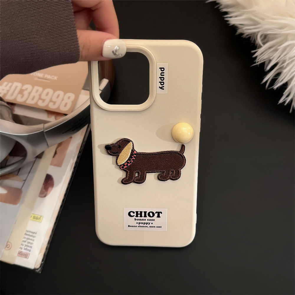 Three-dimensional color ball embroidery dachshund phone case for iPhone