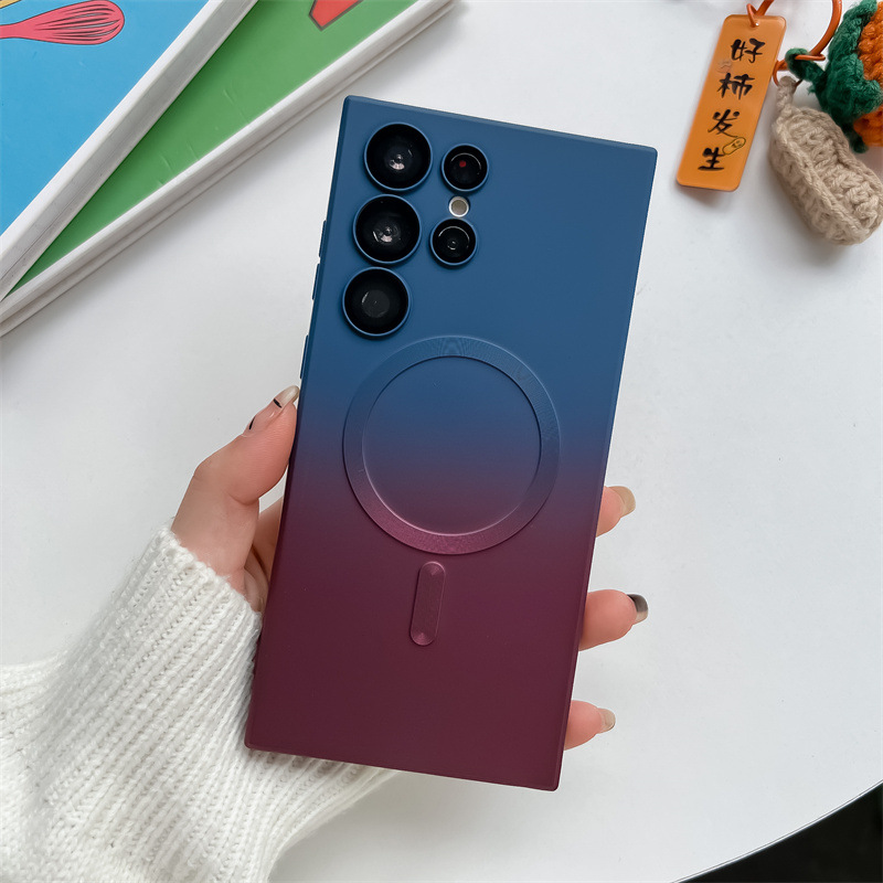 Gradient dual color with lens film magnetic phone case for samsung