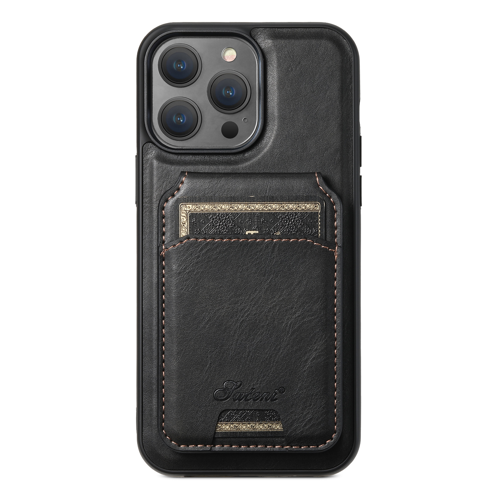 Suteni 2-in-1 Magnetic Card Slot Holder Wireless Charging Leather Case for iPhone