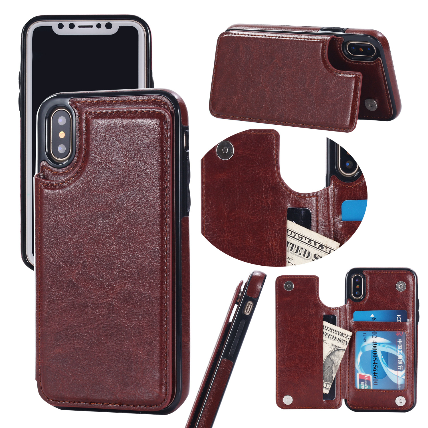 Crazy Horse Leather Card Holder Wallet Case for IPhone