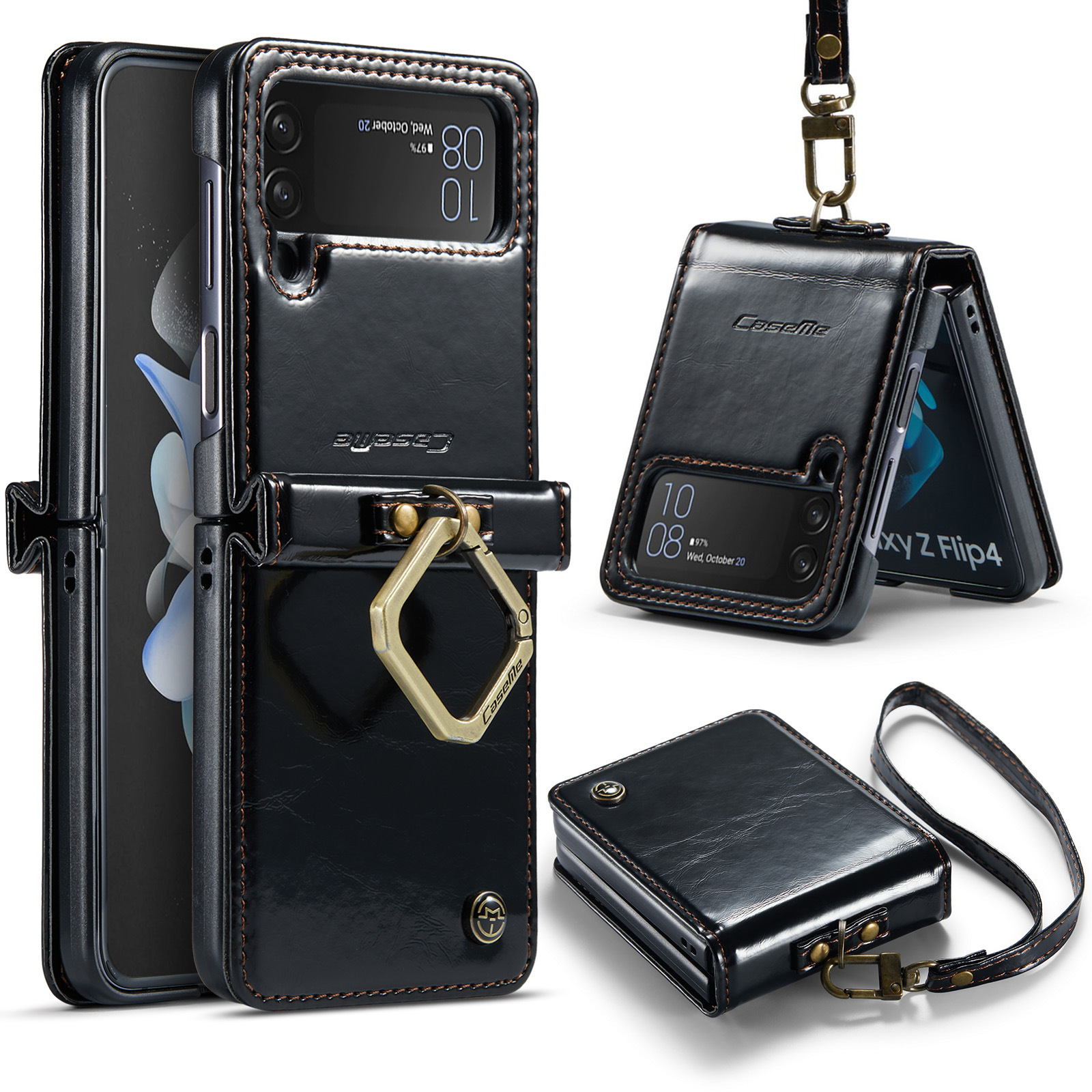 Crazy Horse Print Case with Lanyard for Samsung Z Flip 5/4/3