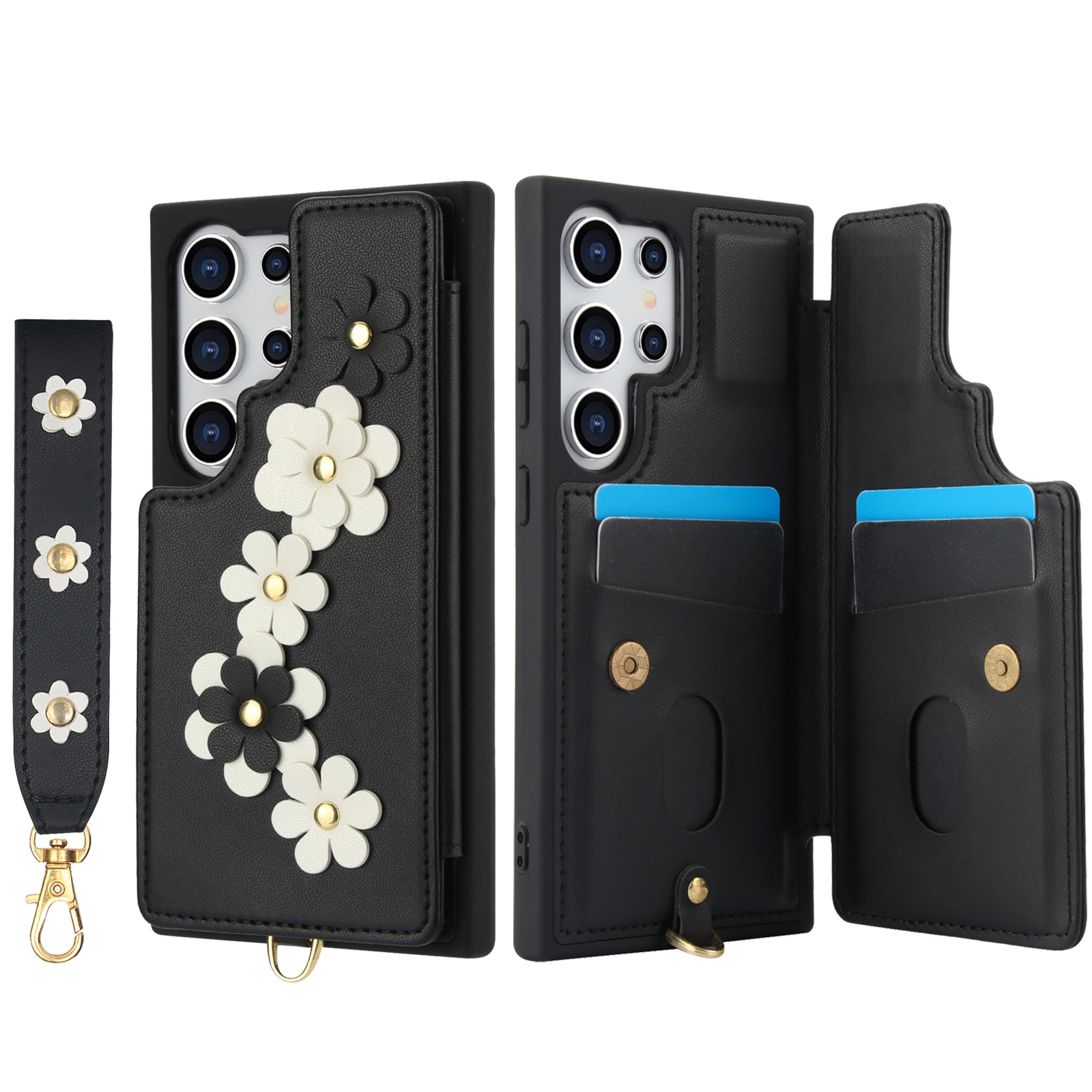 3D Flower Anti-fall Card Holder Phone Case For Samsung