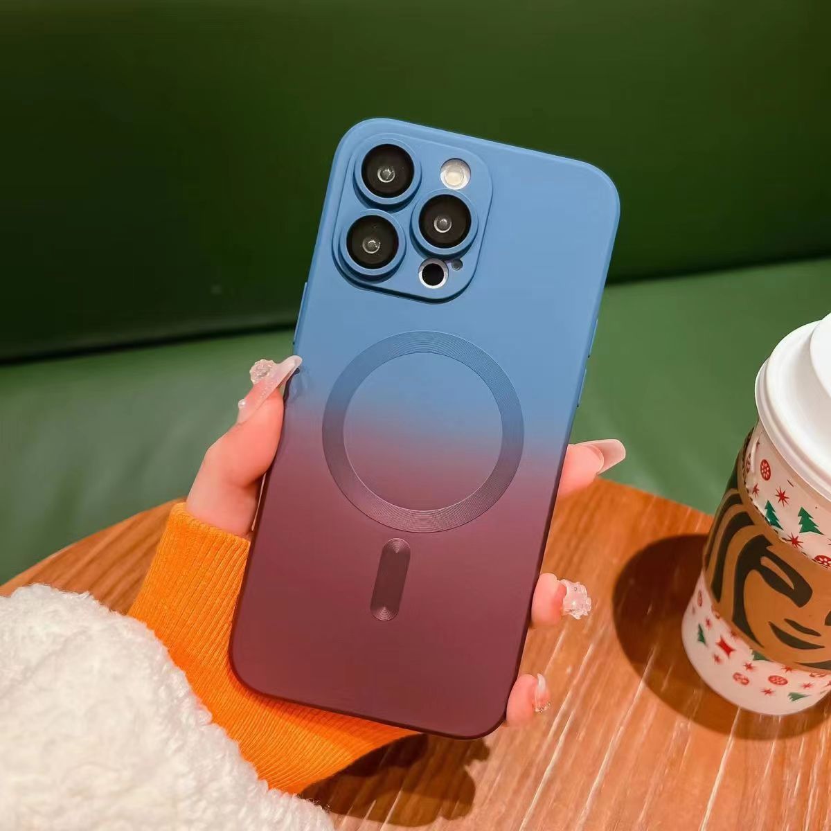 Gradient dual color with lens film magnetic phone case for IPhone