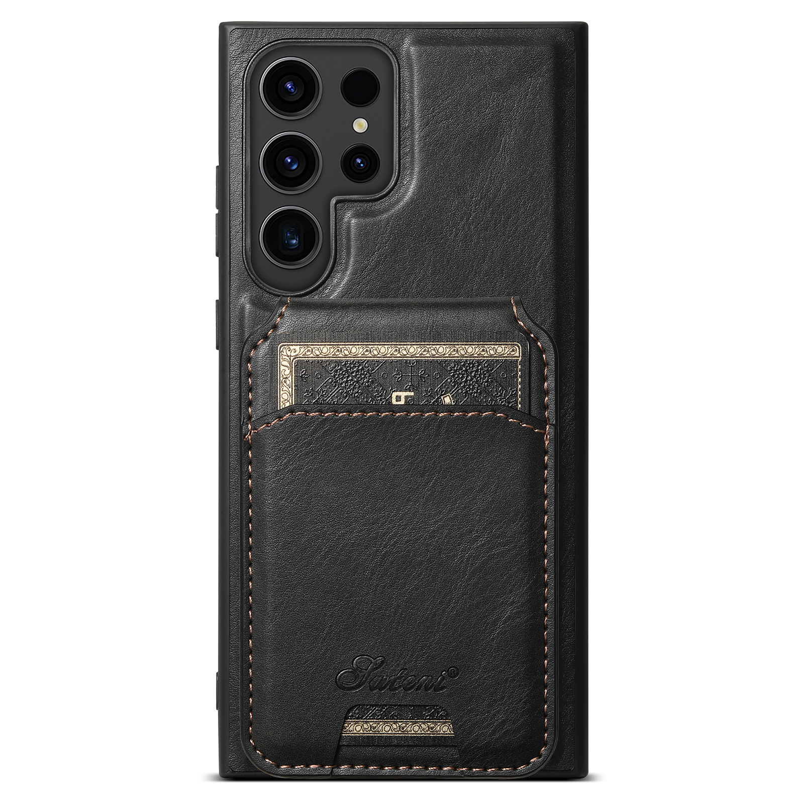Suteni 2-in-1 Magnetic Card Slot Holder Wireless Charging Leather Case for Samsung