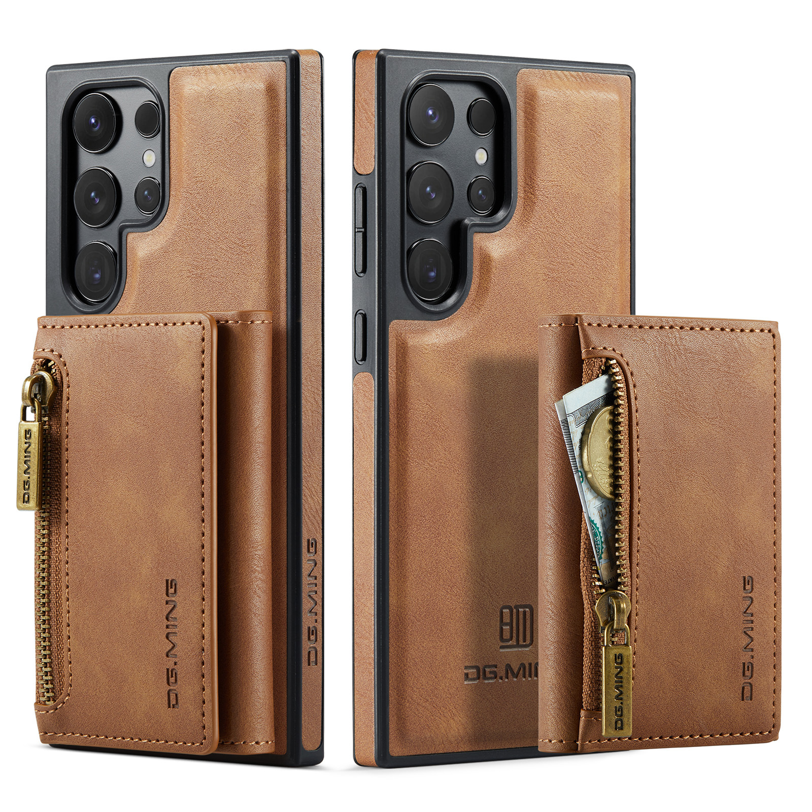 New 2-IN-1 RFID Blocking Zipper Wallet Supports Wireless Charging Leather Phone Case for Samsung