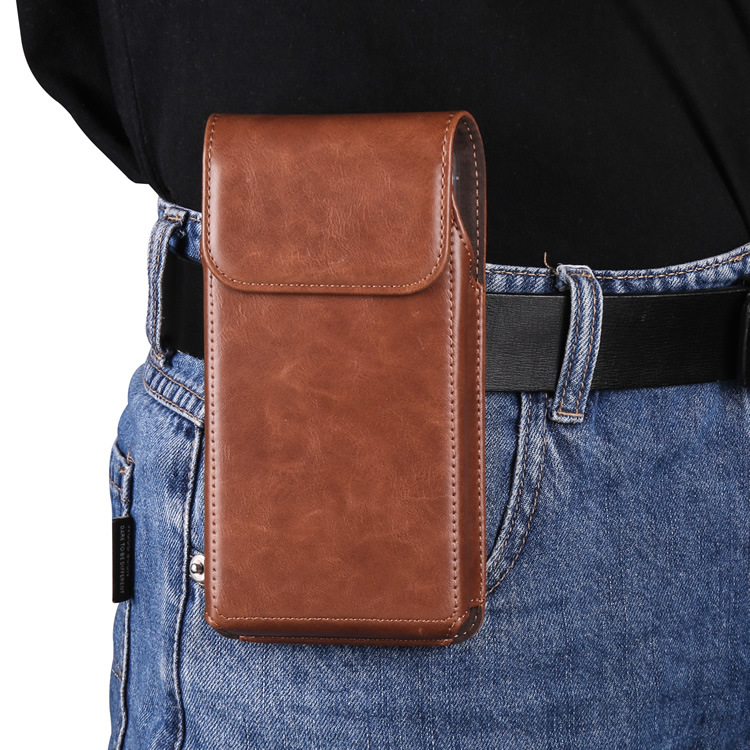 Cell Phone Waist Pack Vertical Magnetic Buckle Hanging Waist Wearing Belt Leather Case