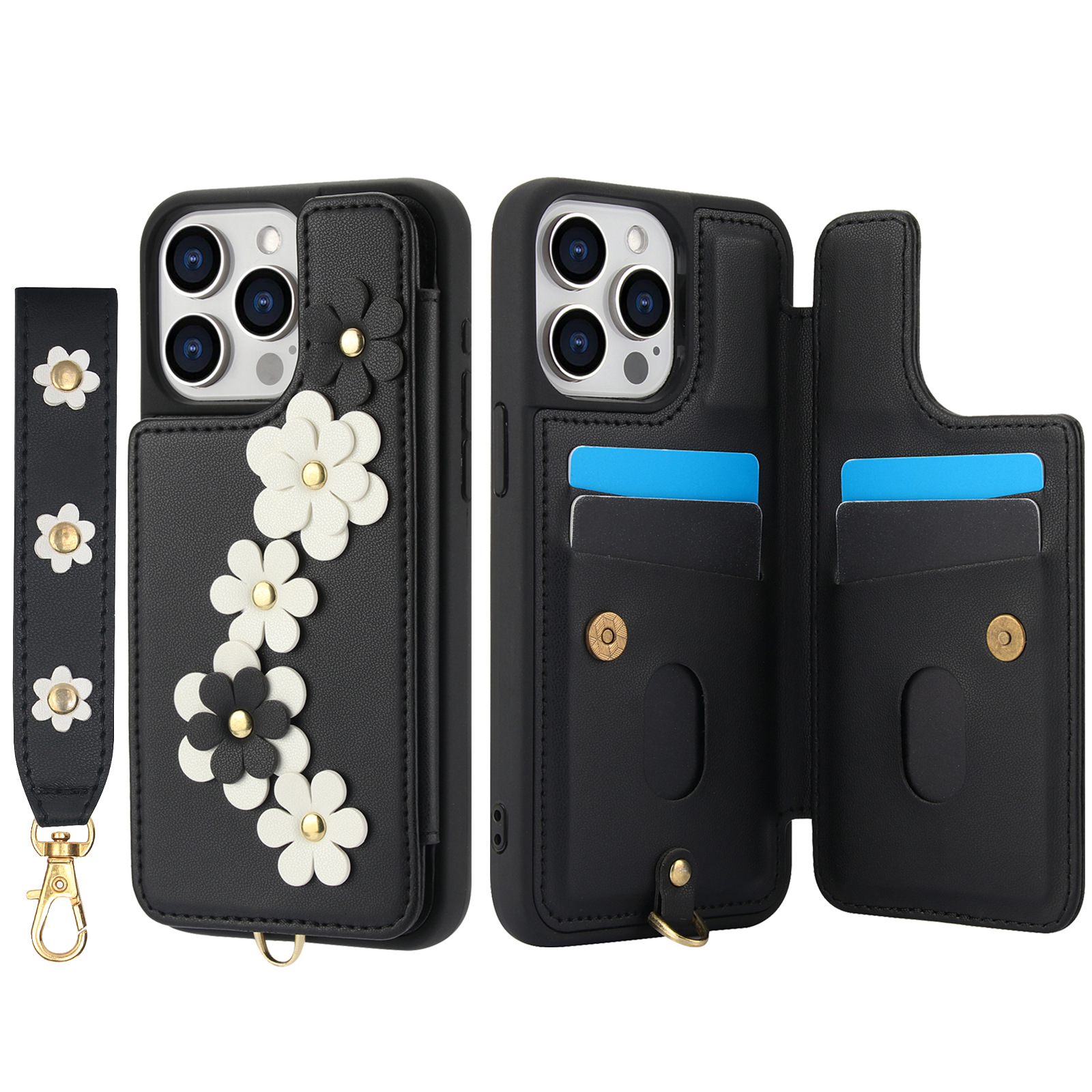 3D Flower Anti-fall Card Holder Phone Case For Iphone
