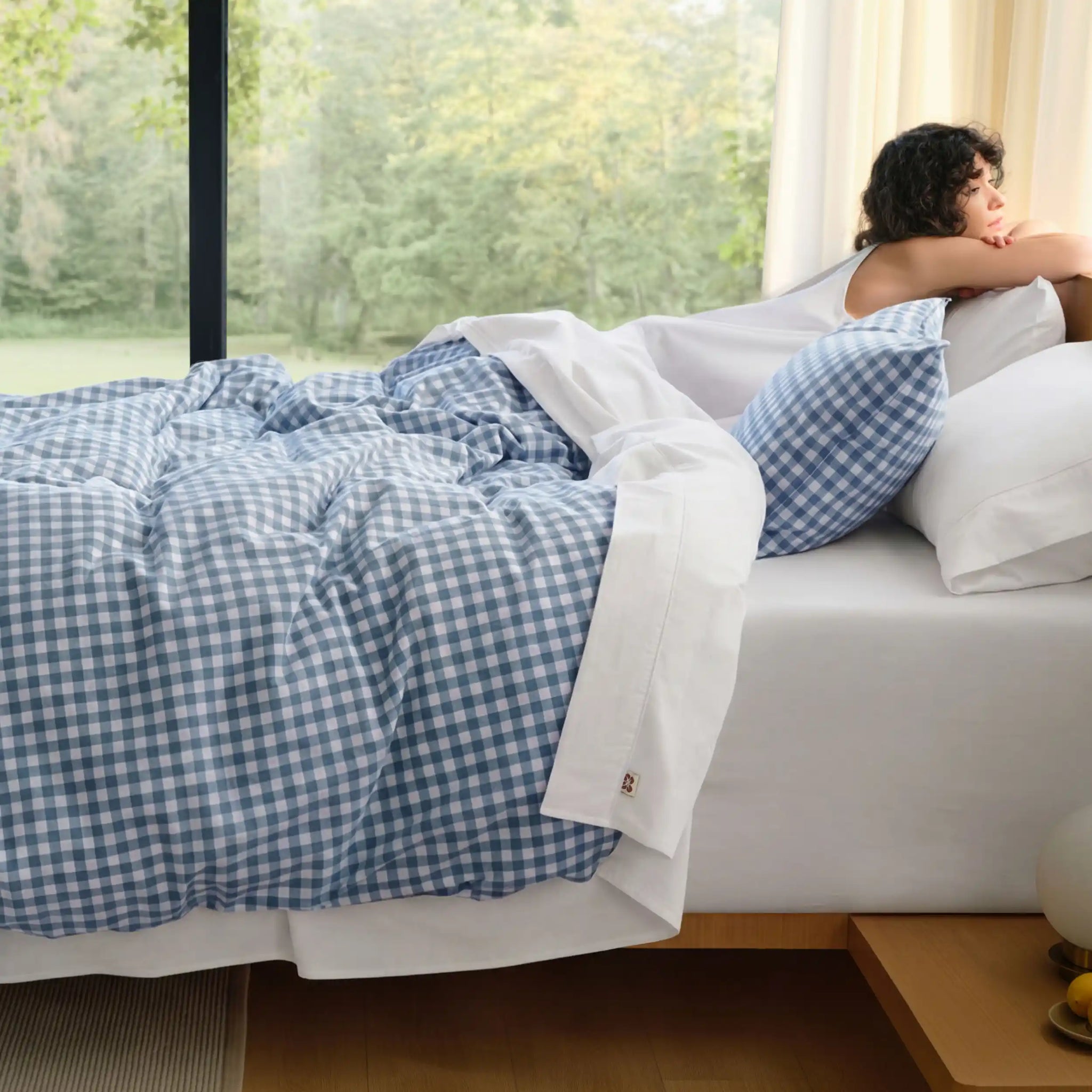 Gingham Washed Cotton Duvet Cover Set(4PCS)