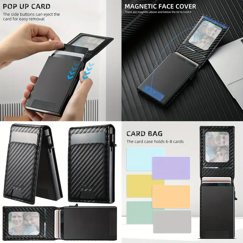 Suteni 2 in 1 leather button automatic pop-up card box card detachable magnetic case