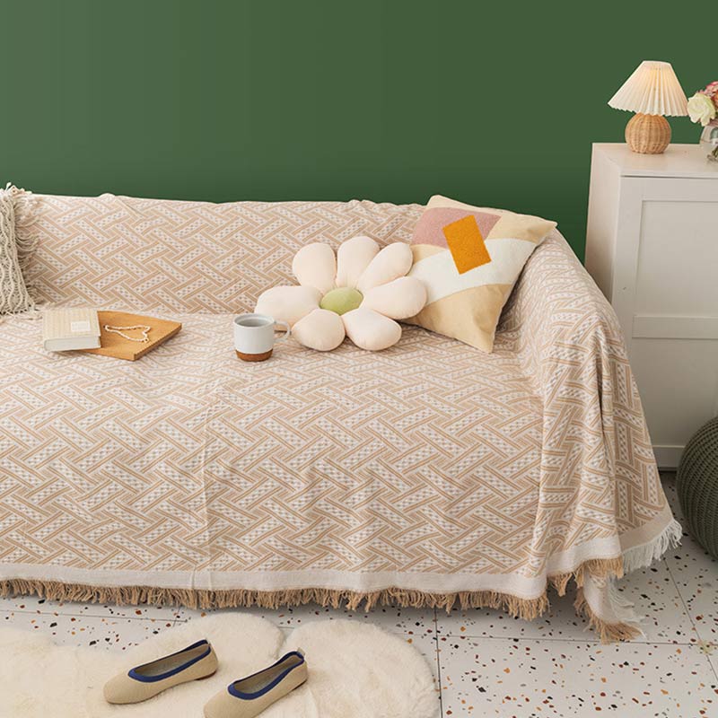 Soft Tassel Blanket Reversible Sofa Cover