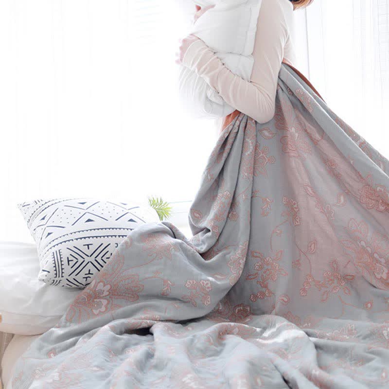 Lightweight Flower Print Cotton Sofa Blanket