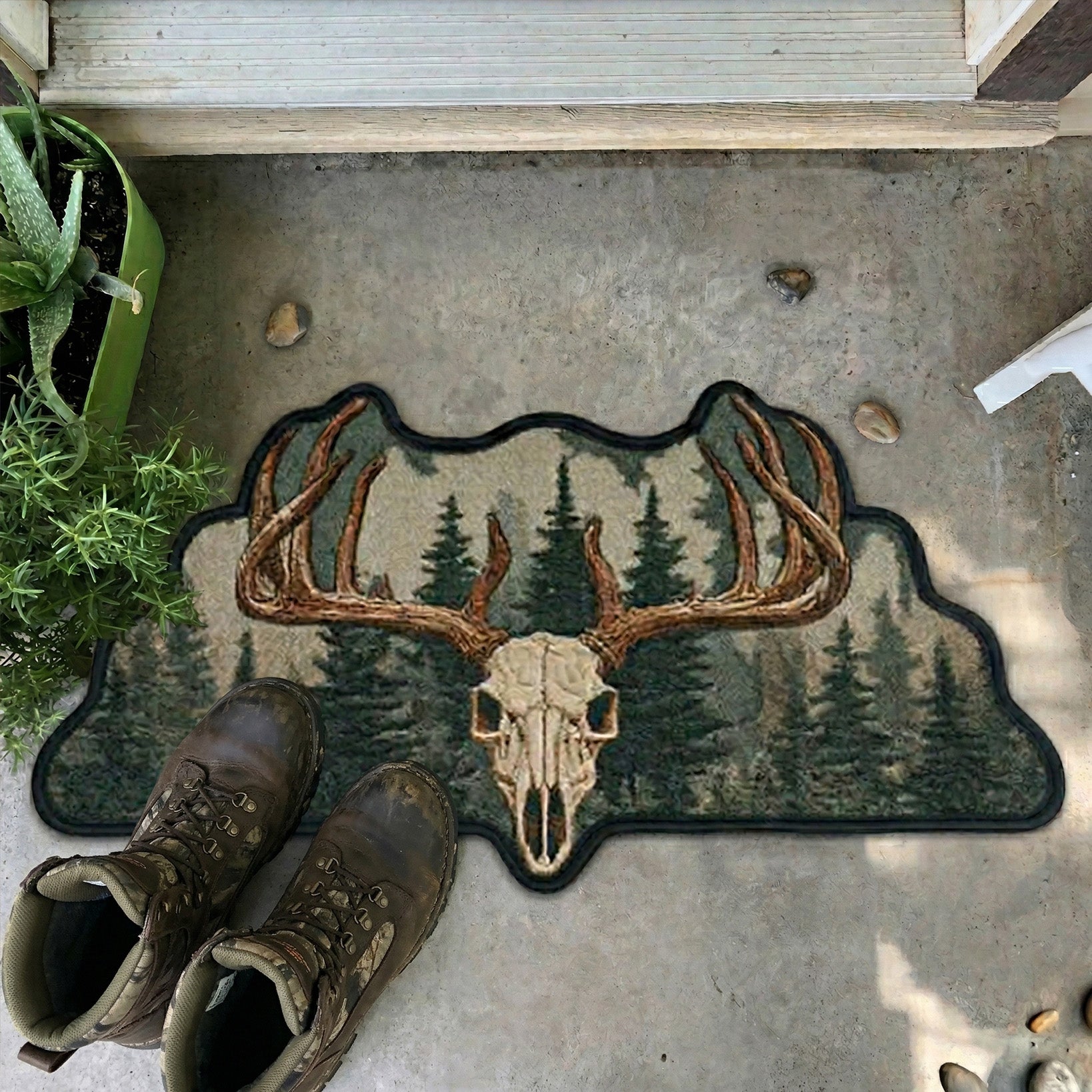 Cabin Antler Crest Custom Shape Doormat  