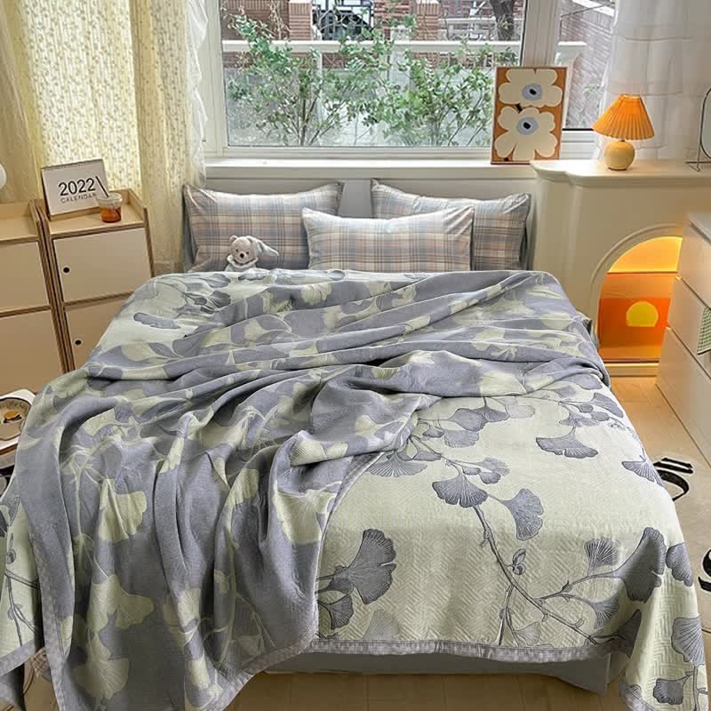 Ownkoti Ginkgo Leaf Cotton Gauze Reversible Quilt