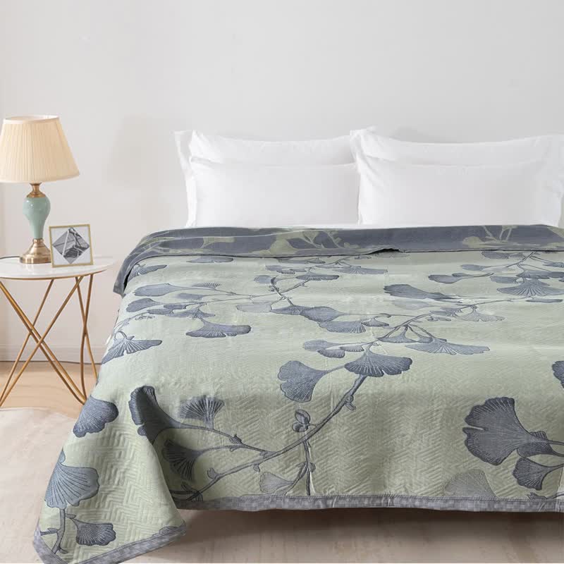 Ownkoti Ginkgo Leaf Cotton Gauze Reversible Quilt