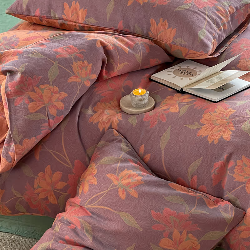 Pastoral Lotus Cotton Gauze Bedding Set(4PCS)