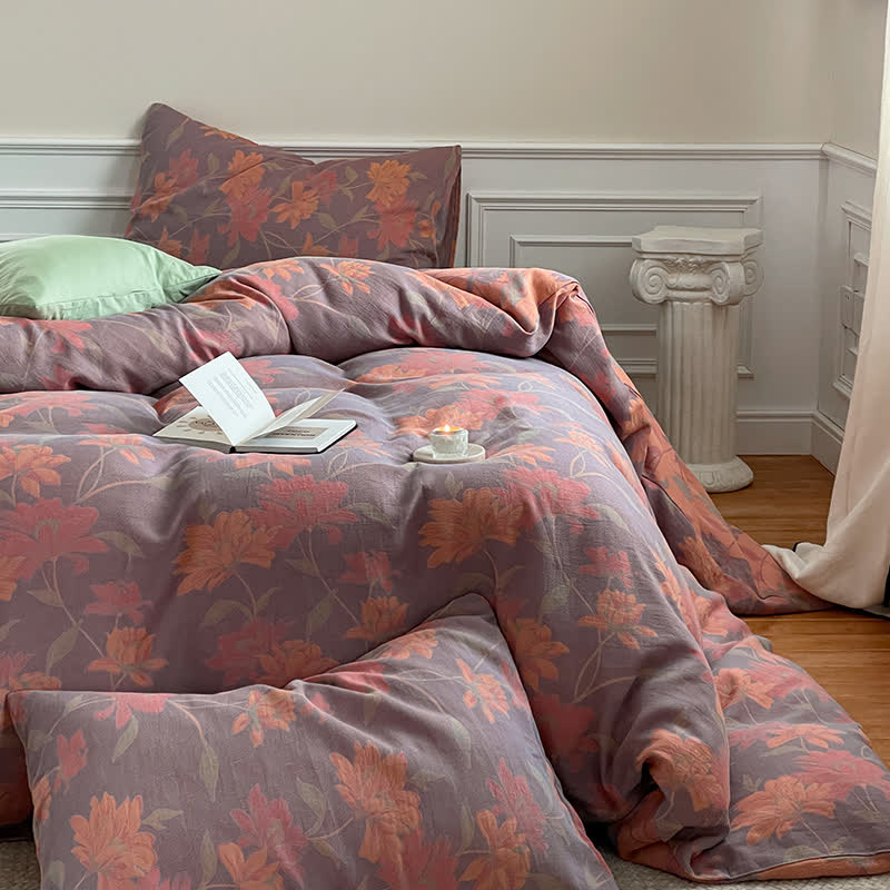 Pastoral Lotus Cotton Gauze Bedding Set(4PCS)