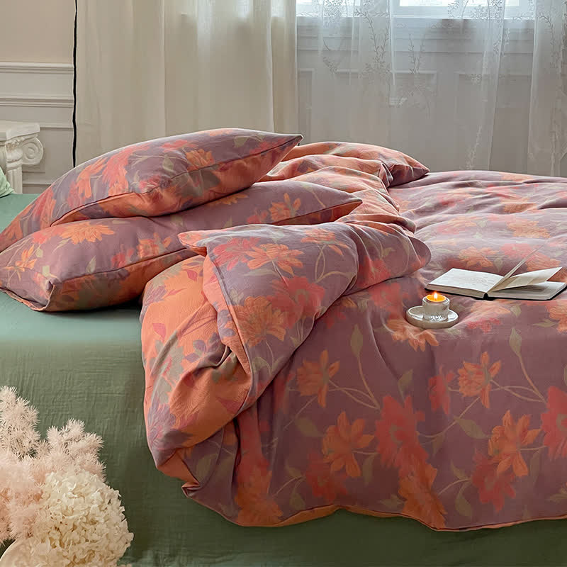 Pastoral Lotus Cotton Gauze Bedding Set(4PCS)