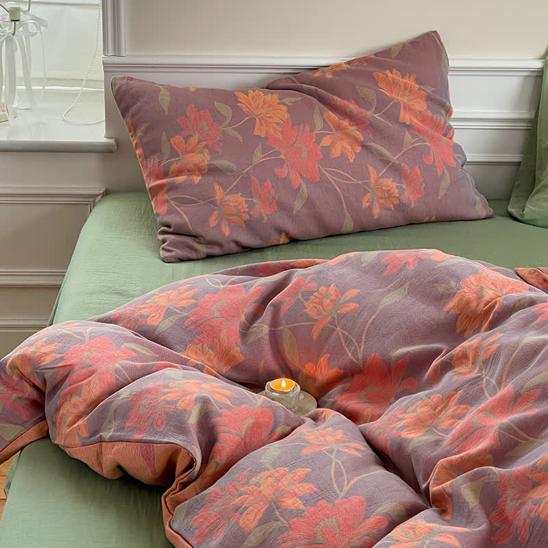 Pastoral Lotus Cotton Gauze Bedding Set(4PCS)